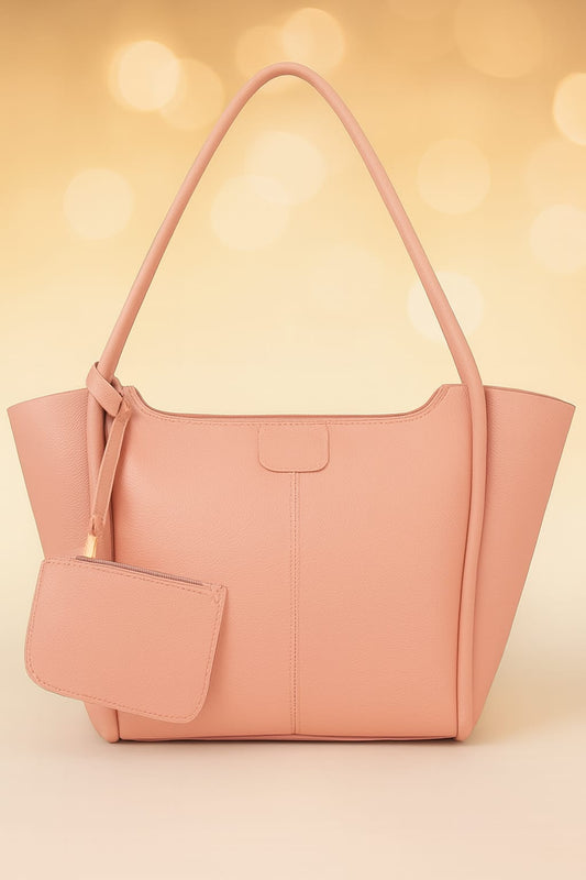 Premium Faux Leather Women’s Tote Bag with Matching Pouch - Elegant Shoulder Bag