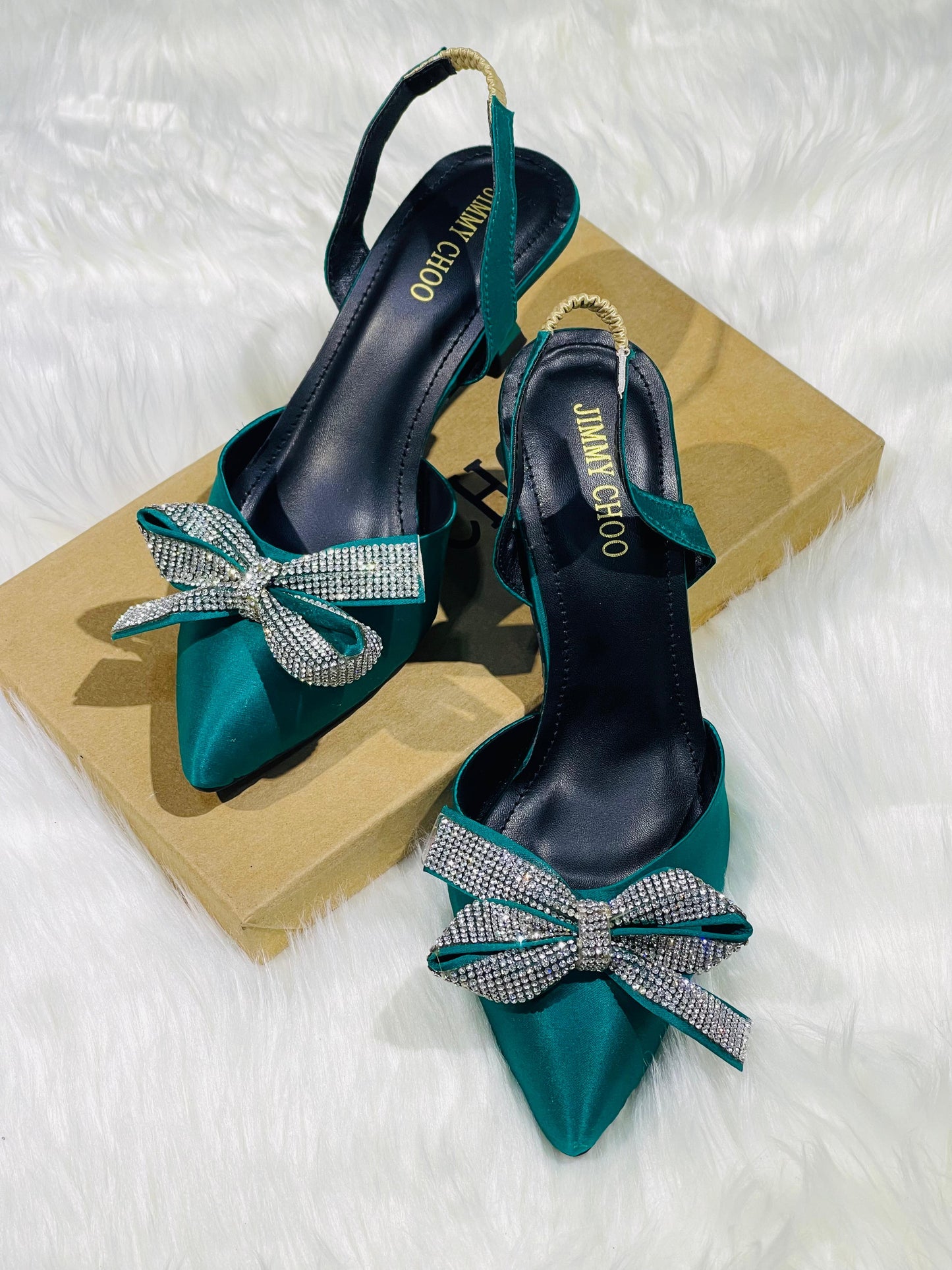 Crystal-Embellished Satin Slingback Bow Heel ✨
