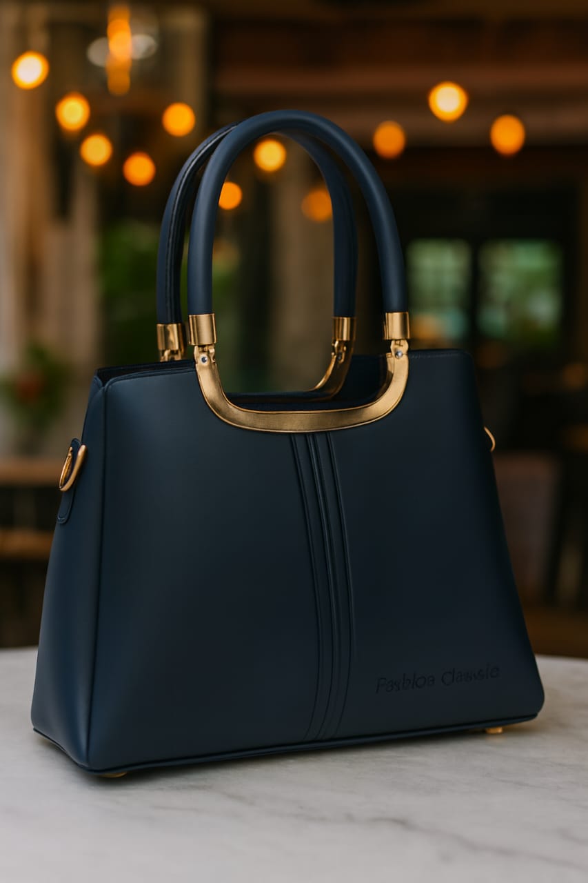 Luxury Women’s Handbag with Gold-Toned Metallic Handle – Premium Quality Tote Bag 🔥