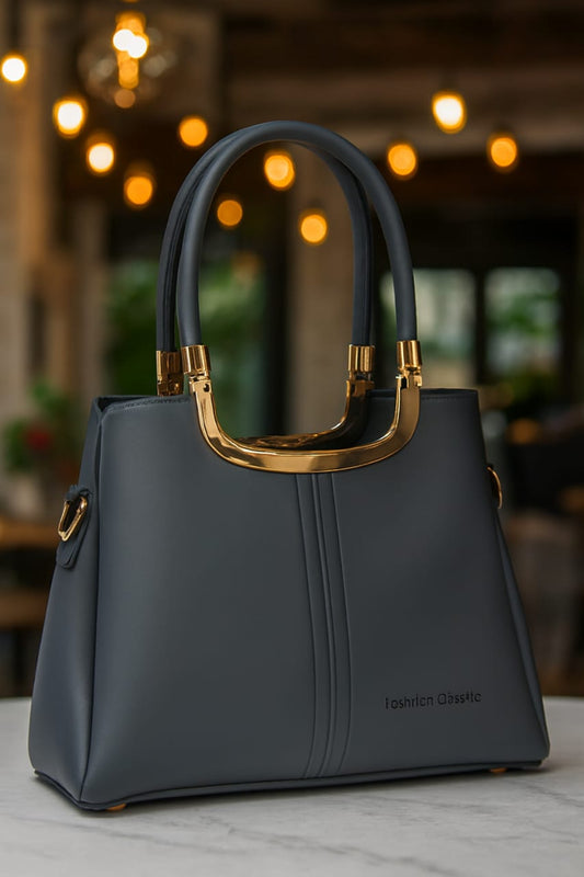 Luxury Women’s Handbag with Gold-Toned Metallic Handle – Premium Quality Tote Bag 🔥
