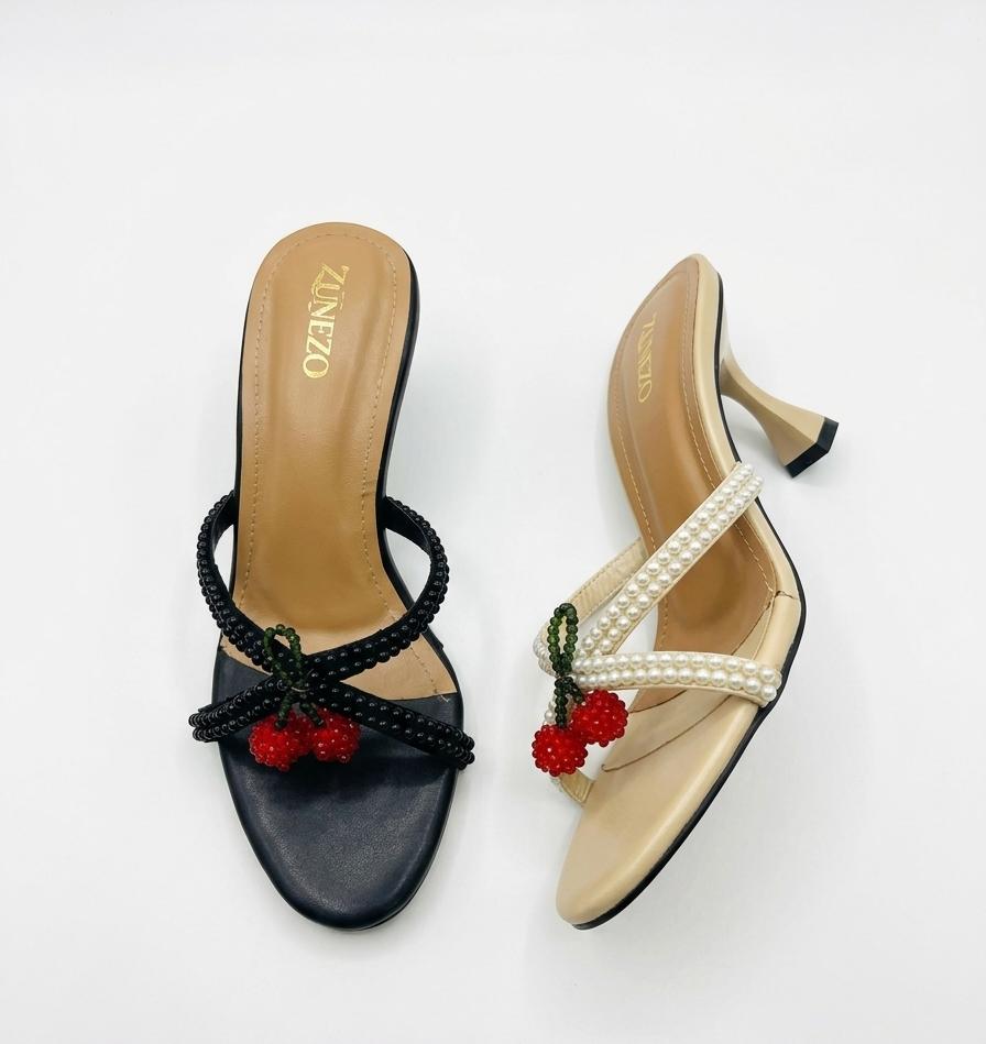 ZUNEZO Cherry Bliss Beaded Kitten Heels -007