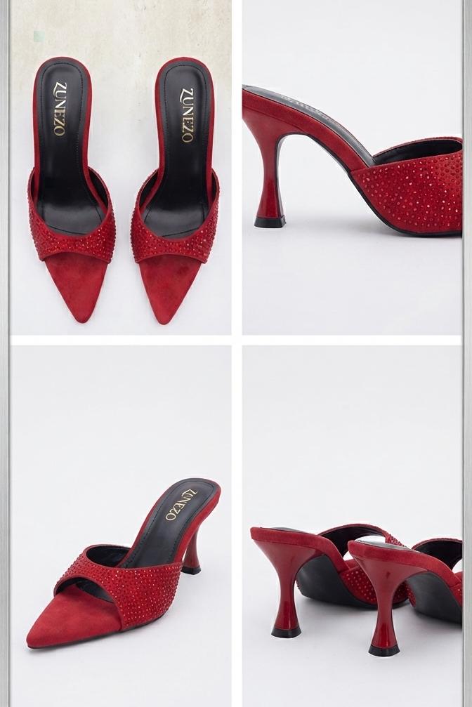 Sparkle Pointed Toe Mules Heel  #001