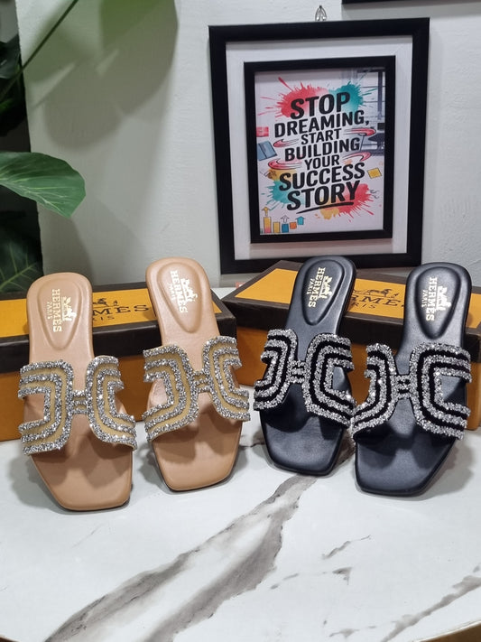 Luxury Rhinestone ✨ Embellished H-Strap Flat