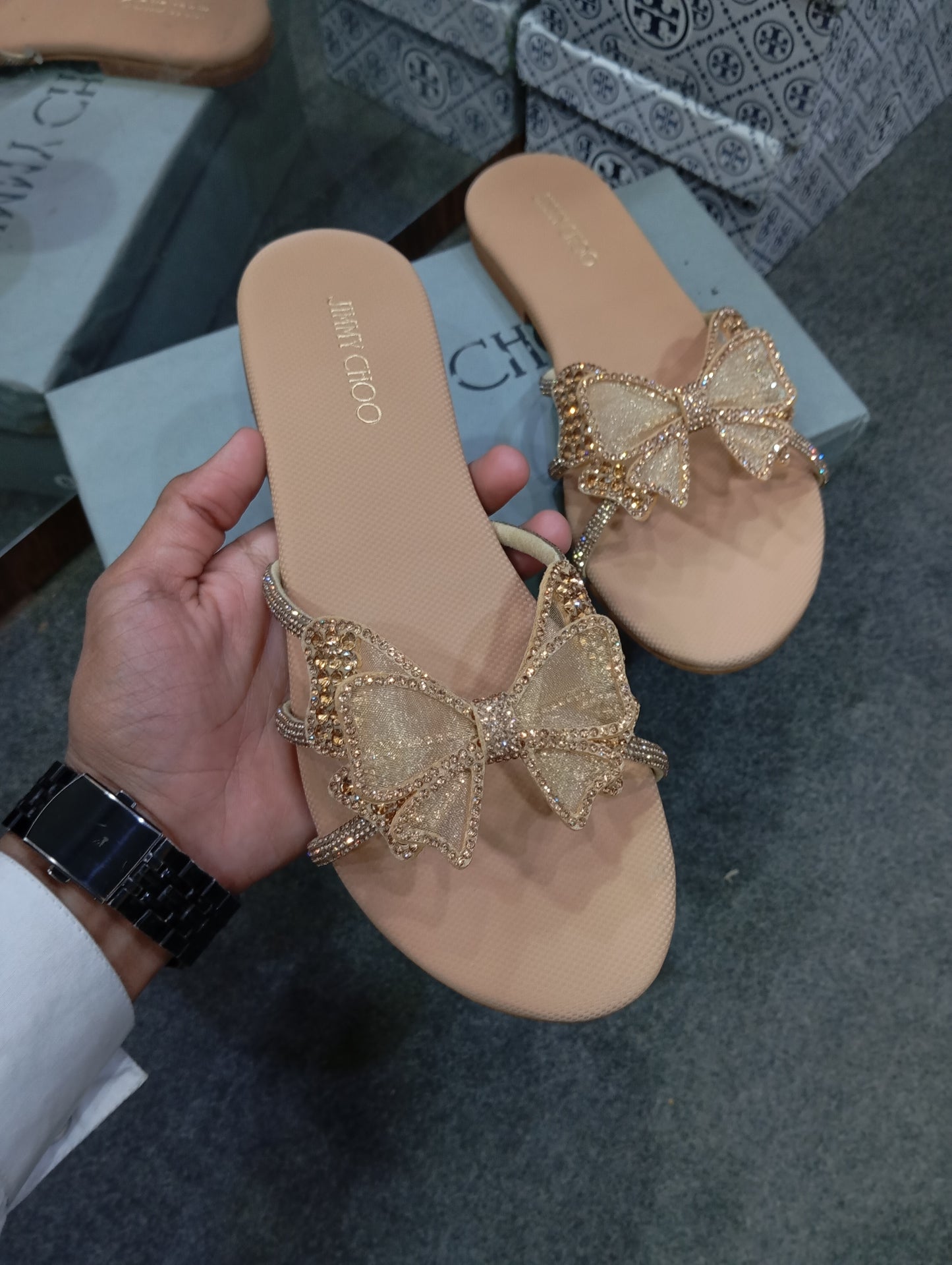 Luxury Crystal Bow Flat Slides