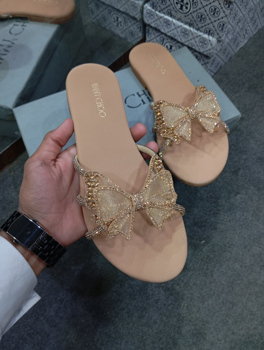 Luxury Crystal Bow Flat Slides