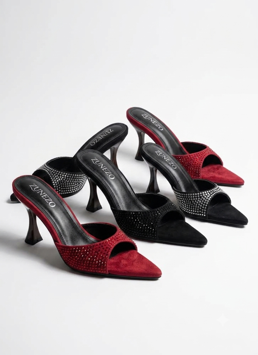 Sparkle Pointed Toe Mules Heel  #001