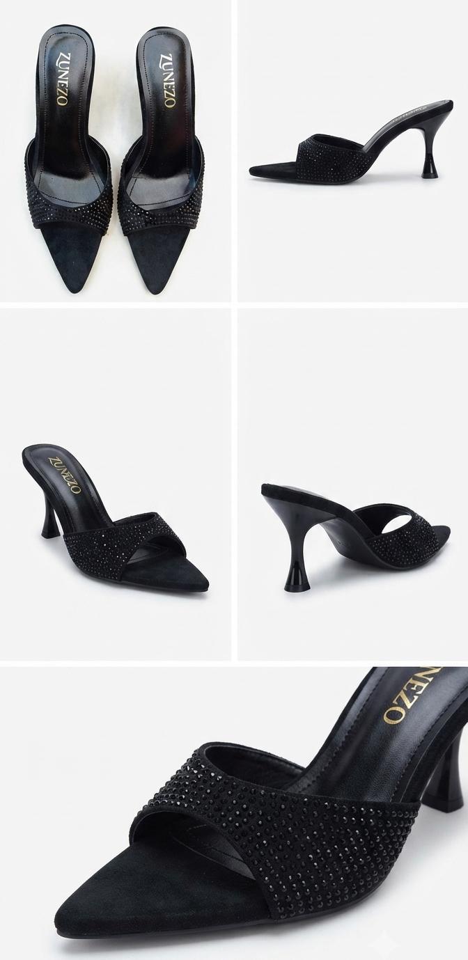Sparkle Pointed Toe Mules Heel  #001