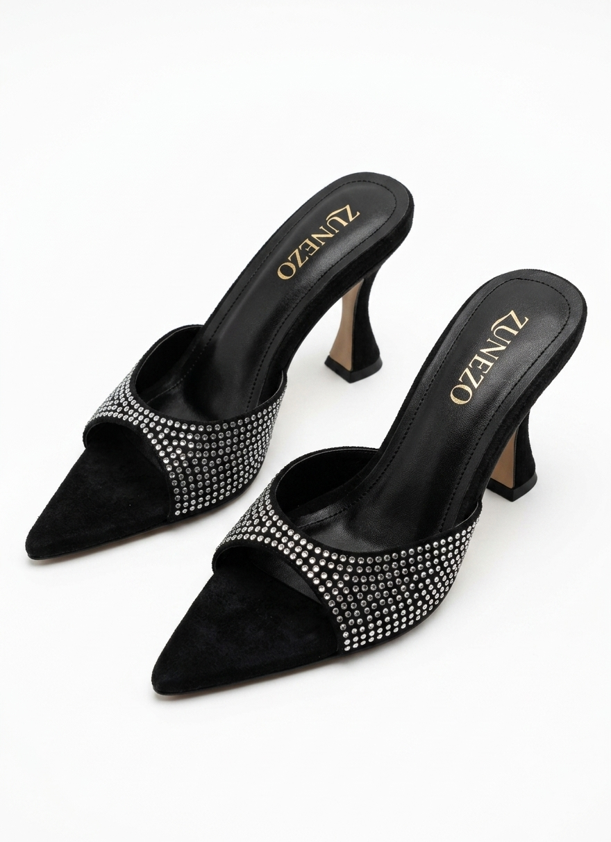 Sparkle Pointed Toe Mules Heel  #001