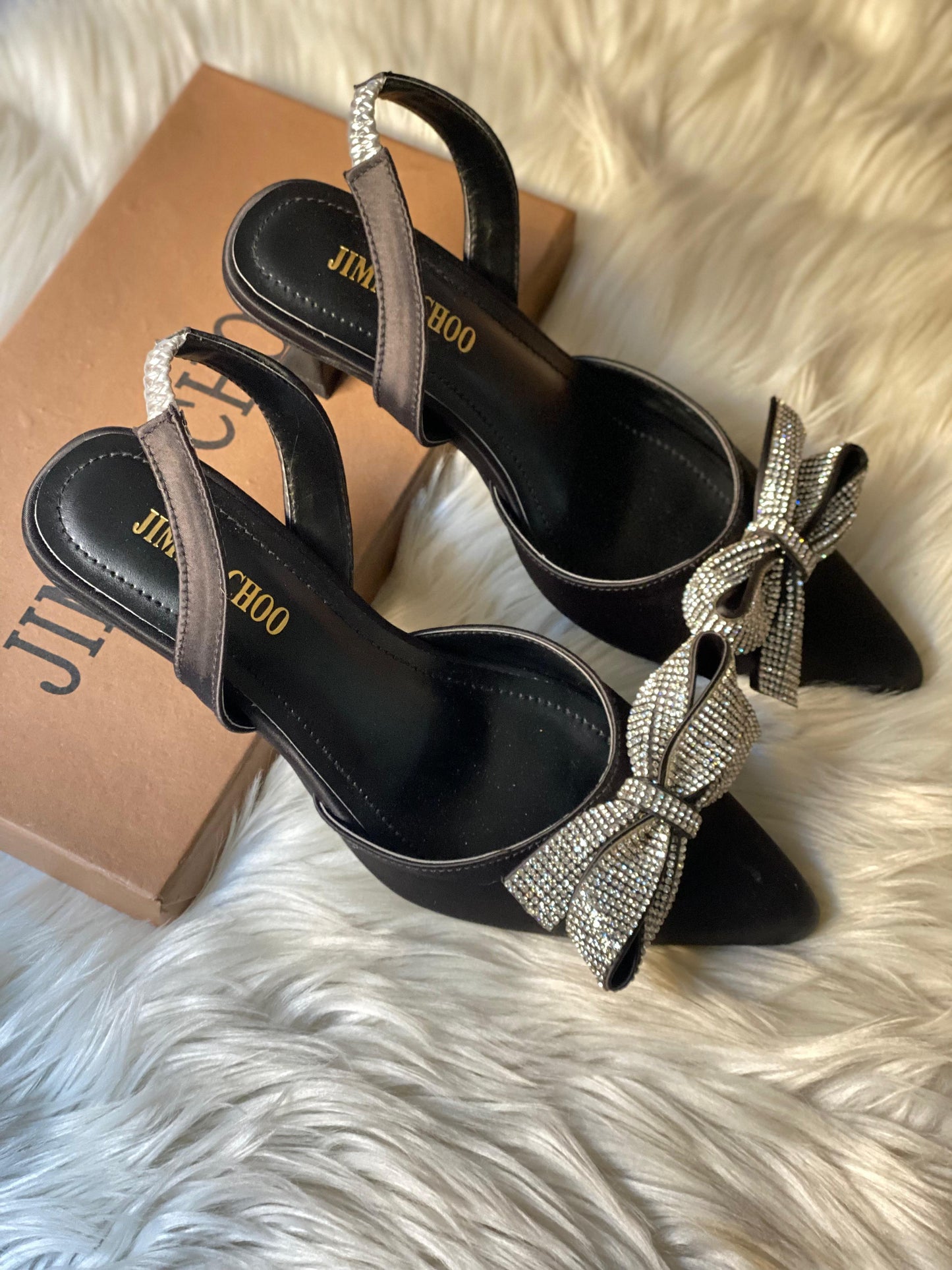 Crystal-Embellished Satin Slingback Bow Heel ✨