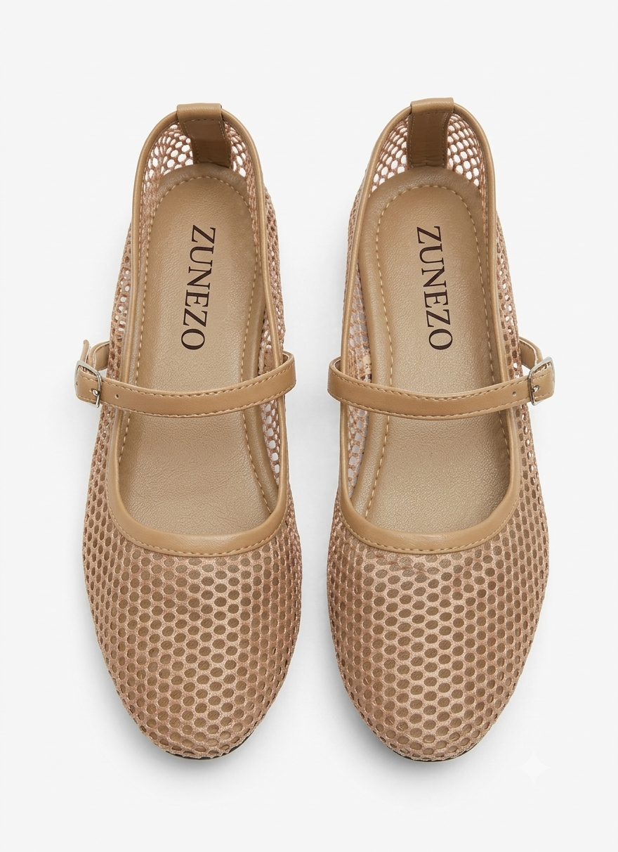 ZUNEZO Net   Buckle Ballet Flats Pumps 004