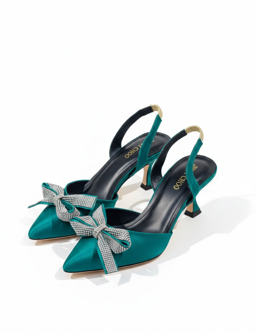 Crystal-Embellished Satin Slingback Bow Heel ✨