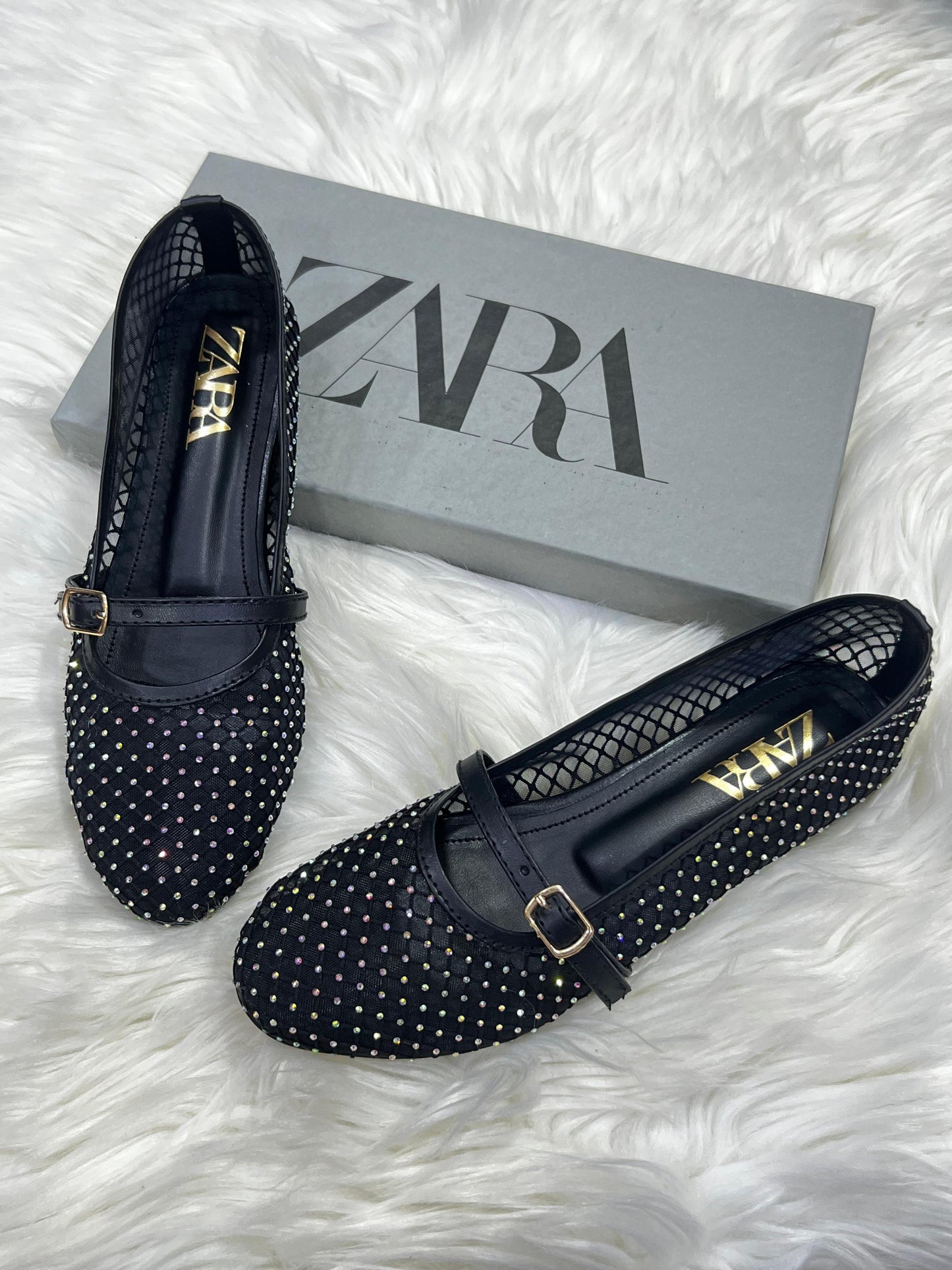 Rhinestone Embellished Mesh  Ballet Flats Pumps