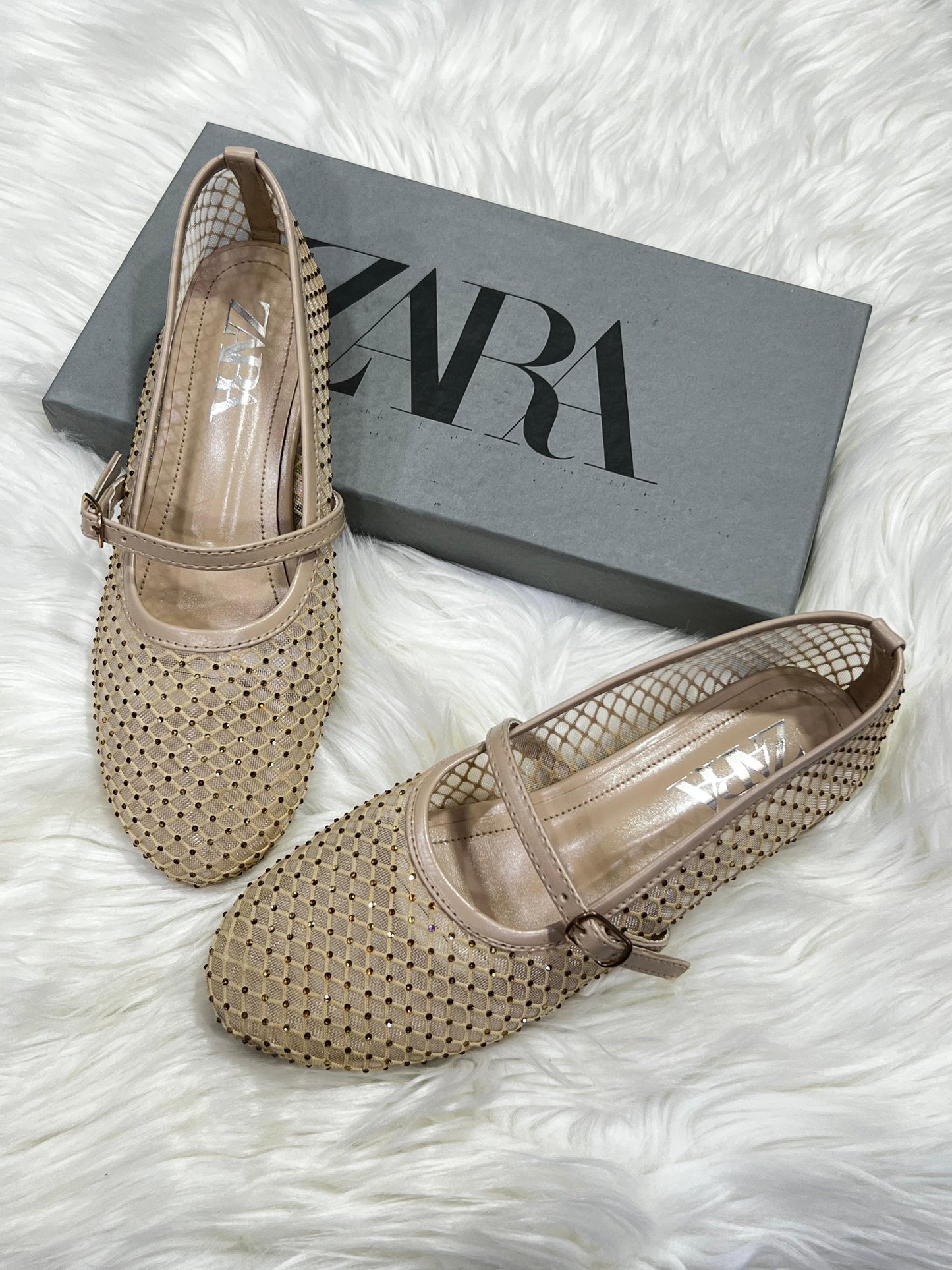 Rhinestone Embellished Mesh  Ballet Flats Pumps