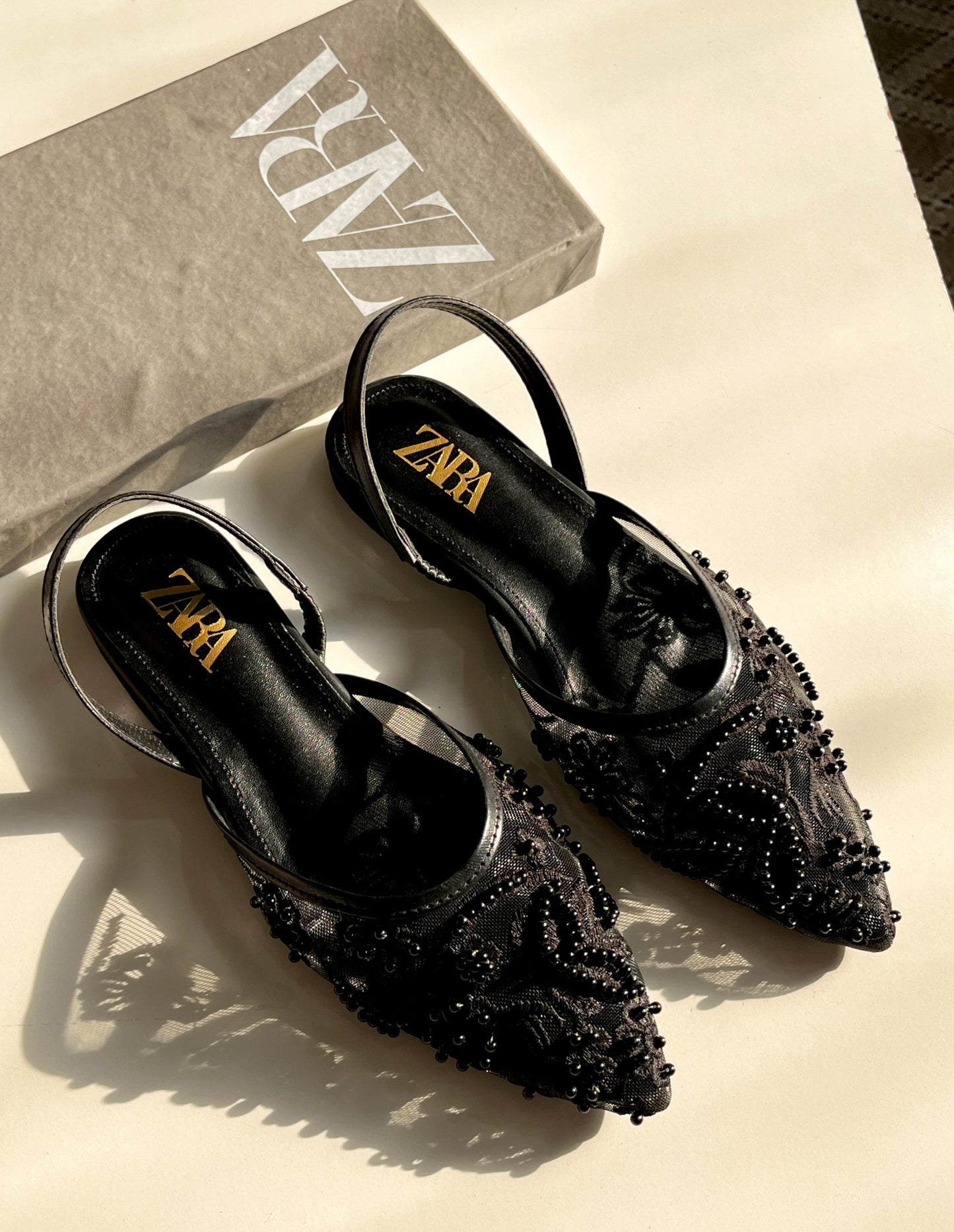 Embroidered Mesh Slingback Flats with Floral Beadwork Pumps ⭐