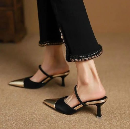 Elegant Gold-Tip Pointed Toe Kitten Heels 👠
