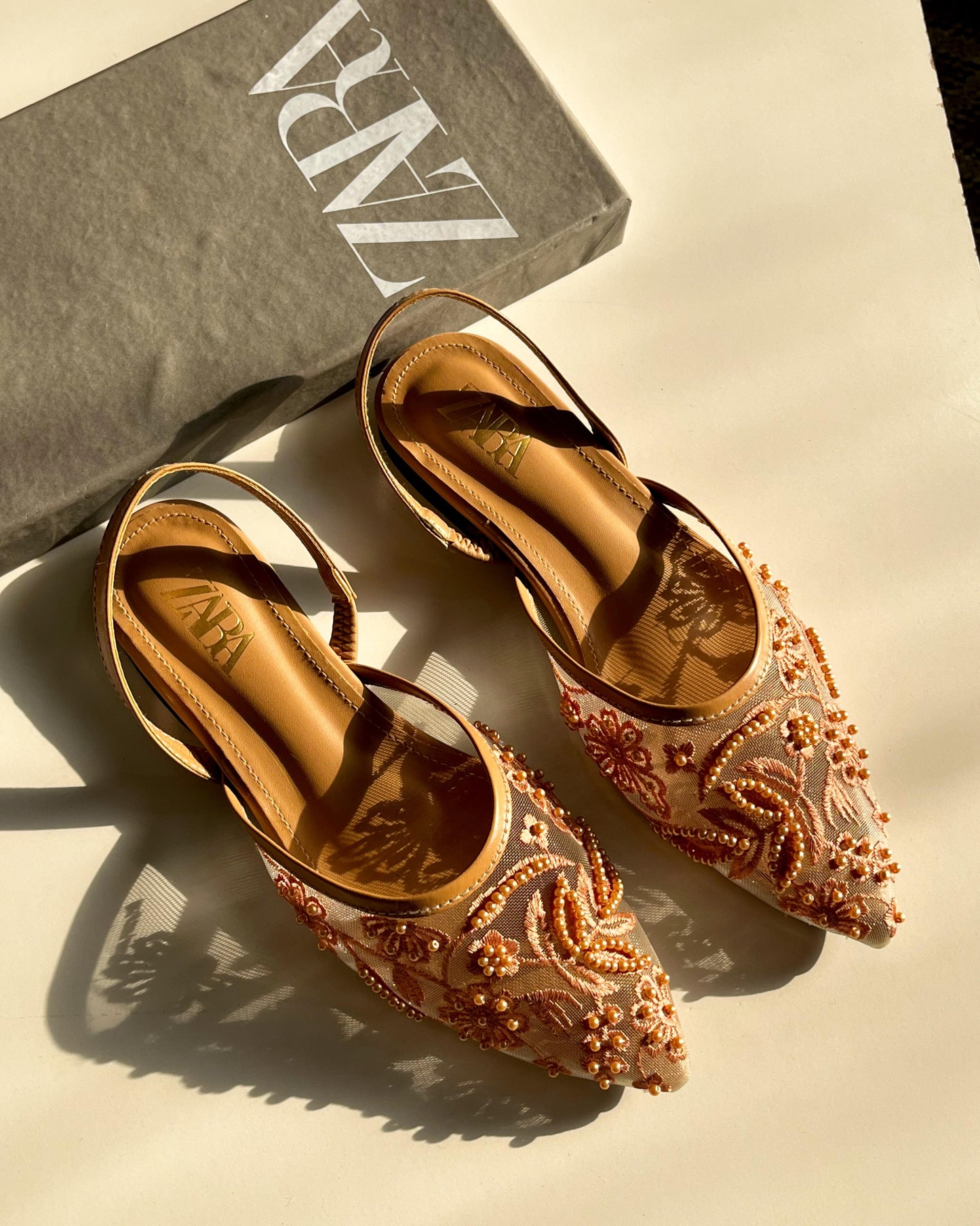 Embroidered Mesh Slingback Flats with Floral Beadwork Pumps ⭐