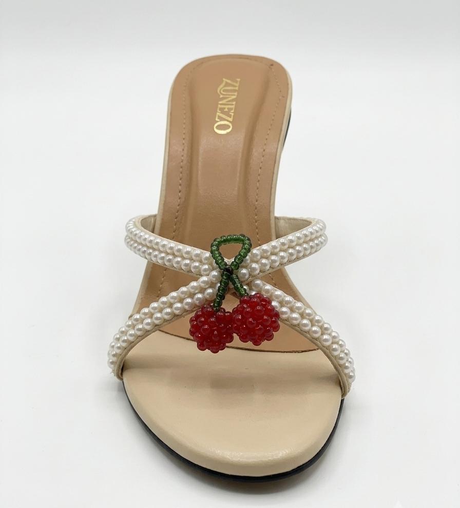 ZUNEZO Cherry Bliss Beaded Kitten Heels -007