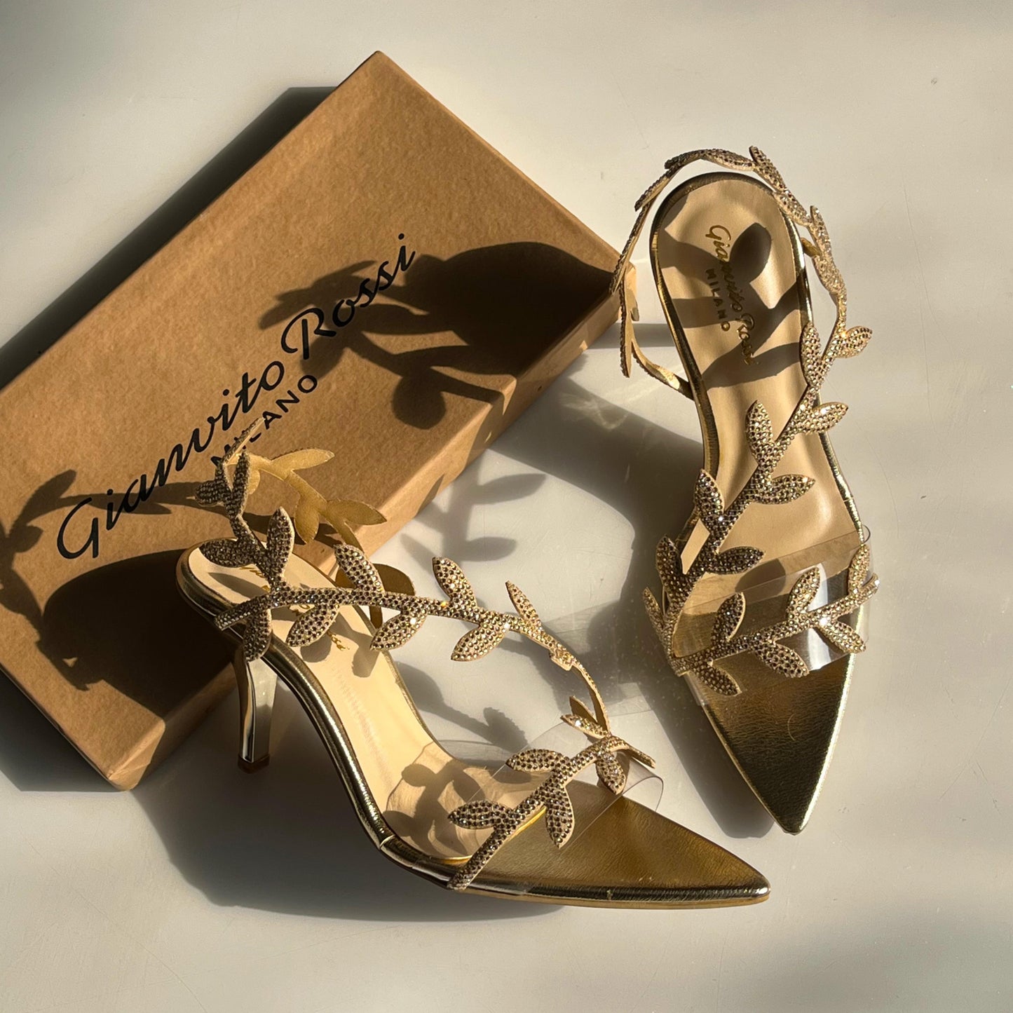 ZUNEZO Luxury Golden Leaf Crystal Heel  ✨ Elegant Party & Bridal Wear