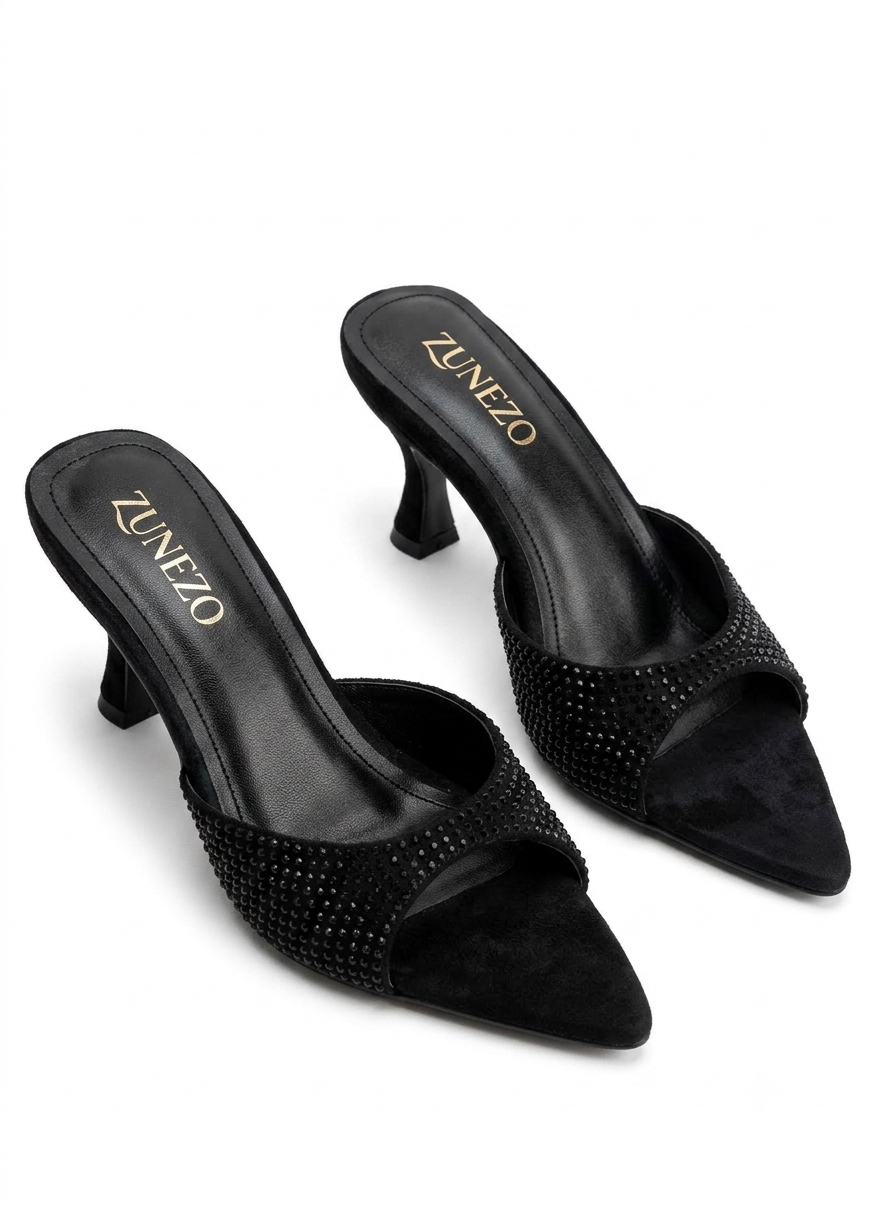 Sparkle Pointed Toe Mules Heel  #001