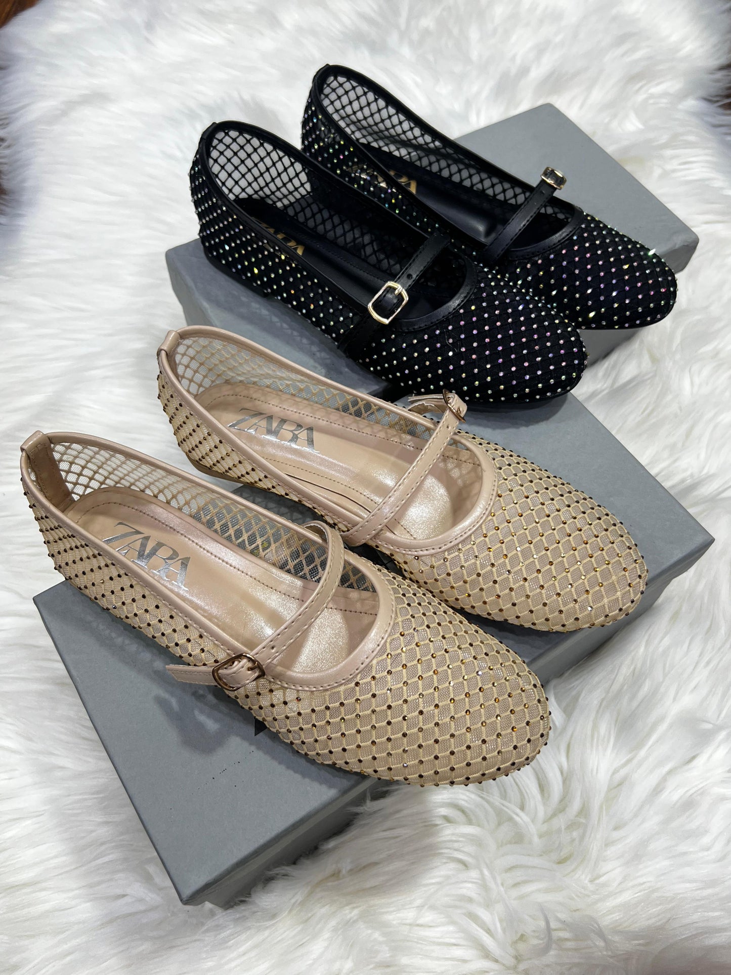 Rhinestone Embellished Mesh  Ballet Flats Pumps