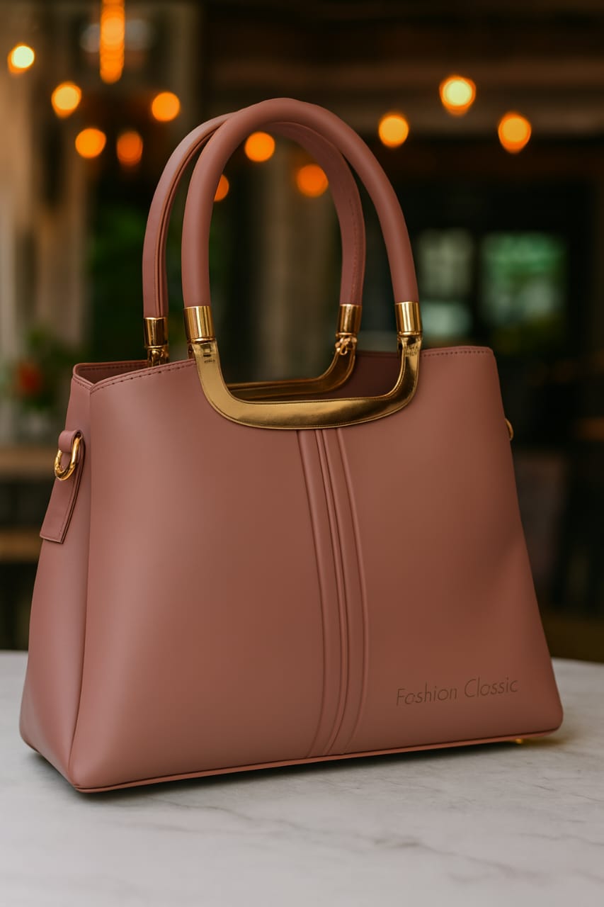 Luxury Women’s Handbag with Gold-Toned Metallic Handle – Premium Quality Tote Bag 🔥