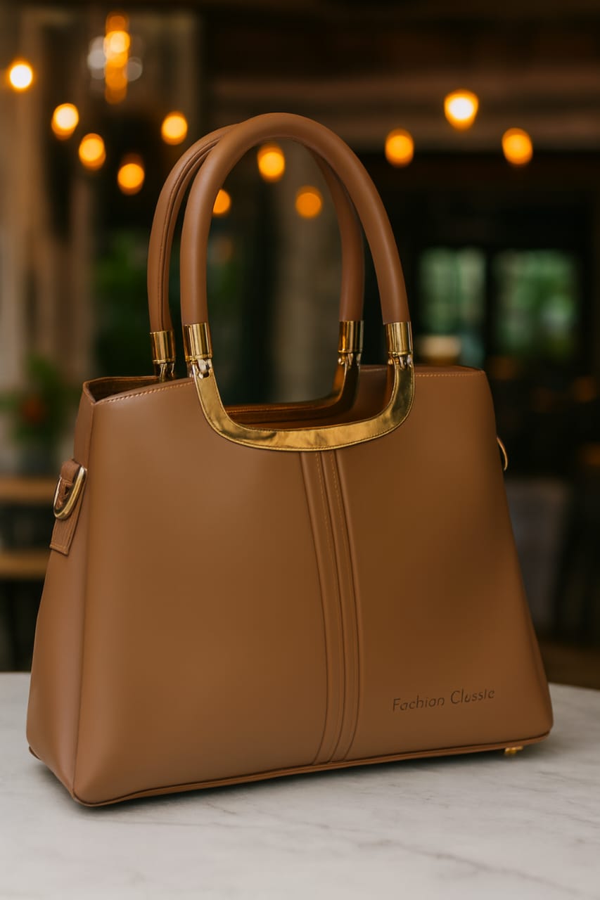 Luxury Women’s Handbag with Gold-Toned Metallic Handle – Premium Quality Tote Bag 🔥