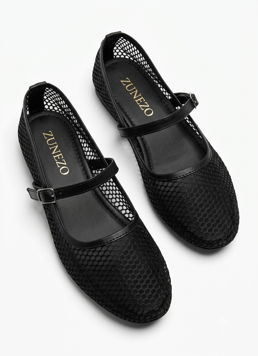 ZUNEZO Net   Buckle Ballet Flats Pumps 004